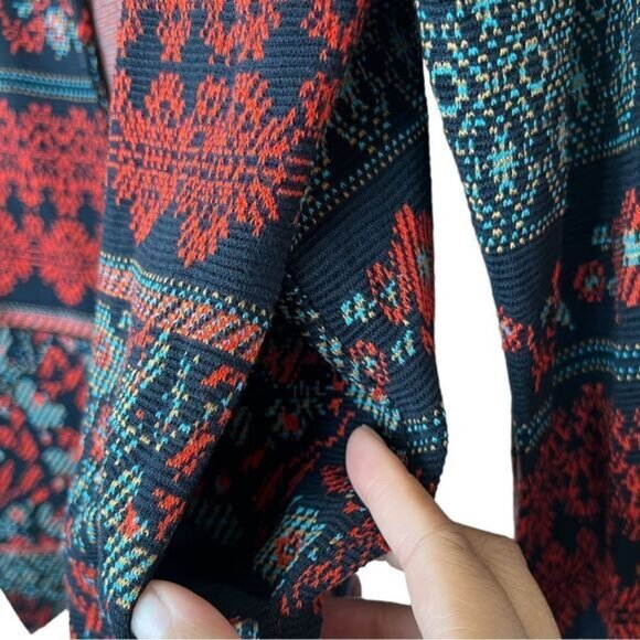 Anthropologie Dolan Red/Blue Multi Abstract Southwestern Knit Open Jacket Large - Picture 9 of 12